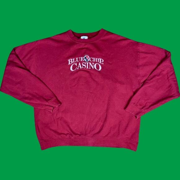 Vintage Blue Chip Casino Embroidered Crewneck Cotton Michigan City Indiana - Picture 1 of 3